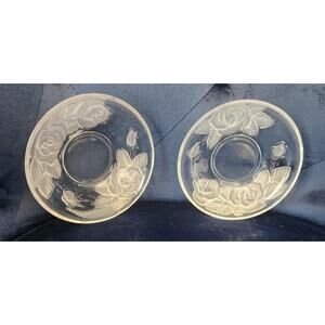 2 Winter Rose Demitasse Plates by Studio Nova 6" round Clear with Frosted Roses